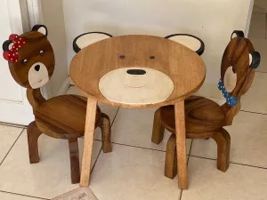 Children's furniture Set Bear Table and 2 Chairs -natural wood handmade and solid build by Kid Topia, a Kids Chairs & Tables for sale on Style Sourcebook