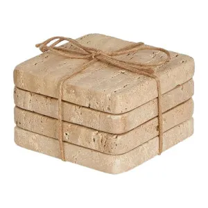 Graze 4 Piece Travertine Coaster Set, Sand by Florabelle, a Tableware for sale on Style Sourcebook