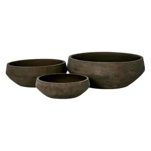 Landis Fiber Stone 3 Piece Planter Bowl Set, Earth Brown by Florabelle, a Plant Holders for sale on Style Sourcebook