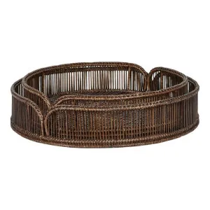 Luca 2 Piece Round Rattan Tray Set, Antique Brown by Florabelle, a Trays for sale on Style Sourcebook
