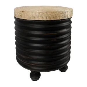 Balintore Water Hyacinth & Timber Round Dining Stool / Side Table, Distressed Black by Want GiftWare, a Bar Stools for sale on Style Sourcebook