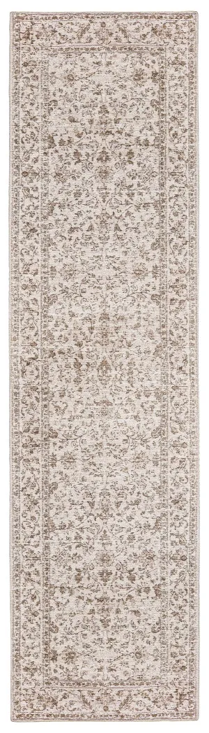 Moselle Beige and Brown Floral Distressed Runner Rug by Miss Amara, a Persian Rugs for sale on Style Sourcebook