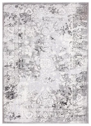 Evryn Charcoal Grey And Ivory Distressed Floral Rug by Miss Amara, a Persian Rugs for sale on Style Sourcebook