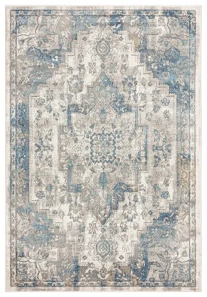Rhona Blue And Grey Distressed Floral Rug by Miss Amara, a Persian Rugs for sale on Style Sourcebook