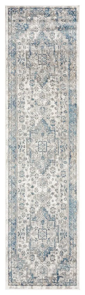 Rhona Blue And Grey Distressed Floral Runner Rug by Miss Amara, a Persian Rugs for sale on Style Sourcebook