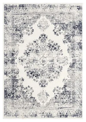 Ansa Navy Blue and Ivory Traditional Medallion Rug by Miss Amara, a Persian Rugs for sale on Style Sourcebook