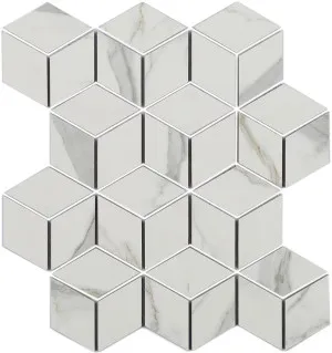 Euromarmo Statuario Venato Dia Cube White Polished Glaze Mosaic Tile by Beaumont Tiles, a Mosaic Tiles for sale on Style Sourcebook