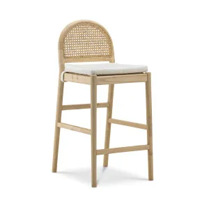 Estelle Rattan Arch 65cm Barstool, Cream Bouclé & Natural by L3 Home, a Bar Stools for sale on Style Sourcebook