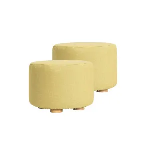 La Bella 2 Set Mustard Yellow Fabric Ottoman Round Wooden Leg Foot Stool by Kid Topia, a Kids Storage & Toy Boxes for sale on Style Sourcebook