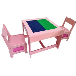EKKIO 3PCS Kids Table with Lego Baseplate and Chairs Set with Black Chalkboard (Pink) EK-KTCS-105-RHH by Kid Topia, a Kids Chairs & Tables for sale on Style Sourcebook