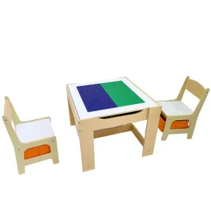 EKKIO 3PCS Kids Table with Lego Baseplate and Chairs Set with Black Chalkboard (White) EK-KTCS-104-RHH by Kid Topia, a Kids Chairs & Tables for sale on Style Sourcebook