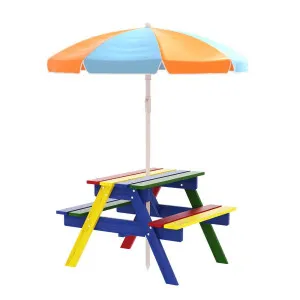 Keezi Kids Outdoor Table and Chairs Picnic Bench Seat Umbrella Colourful Wooden by Kid Topia, a Kids Chairs & Tables for sale on Style Sourcebook