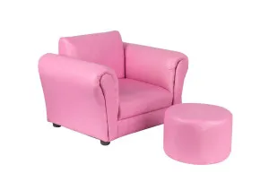 Charming Kids' Pink Couch Sofa Chair with Comfy Footstool - Premium PU Leather by Kid Topia, a Kids Chairs & Tables for sale on Style Sourcebook