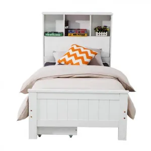 Single Size Solid Pine Timber Bed Frame with Bookshelf Headboard- White by Kid Topia, a Kids Beds & Bunks for sale on Style Sourcebook