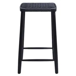Fitzroy Woven Cord & American Oak Timber Backless Counter Stool, Black / Black by L&I Home, a Bar Stools for sale on Style Sourcebook