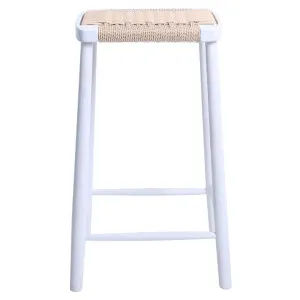 Fitzroy Woven Cord & American Oak Timber Backless Counter Stool, White / Beige by L&I Home, a Bar Stools for sale on Style Sourcebook