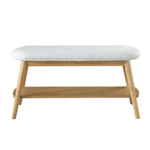 Poppy Boucle Fabric & Timber Bench, 90cm, White / Oak by Life Interiors, a Benches for sale on Style Sourcebook