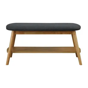 Poppy Fabric & Timber Bench, 90cm, Charcoal / Oak by Life Interiors, a Benches for sale on Style Sourcebook