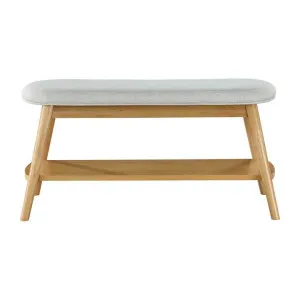 Poppy Fabric & Timber Bench, 90cm, Light Grey / Oak by Life Interiors, a Benches for sale on Style Sourcebook