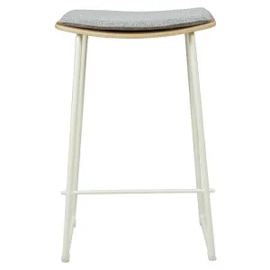 Hendrix Wood & Steel Backless Bar Stool with Fabric Seat Pad, Grey / Oak / White by L&I Home, a Bar Stools for sale on Style Sourcebook