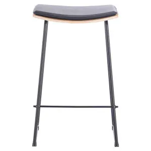 Hendrix Wood & Steel Backless Bar Stool with Leather Seat Pad, Black / Oak / Black by L&I Home, a Bar Stools for sale on Style Sourcebook
