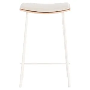 Hendrix Wood & Steel Backless Bar Stool with Leather Seat Pad, White / Oak / White by L&I Home, a Bar Stools for sale on Style Sourcebook