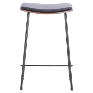 Hendrix Wood & Steel Backless Bar Stool with Leather Seat Pad, Black / Walnut / Black by L&I Home, a Bar Stools for sale on Style Sourcebook