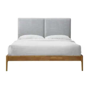 Austen Fabric & Timber Platform Bed, Double, Light Grey / Oak by L&I Home, a Beds & Bed Frames for sale on Style Sourcebook