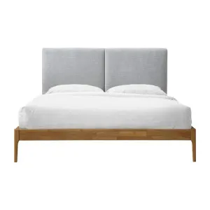 Austen Fabric & Timber Platform Bed, Queen, Light Grey / Oak by L&I Home, a Beds & Bed Frames for sale on Style Sourcebook