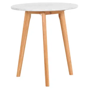 Oia Marble & Timber Round Side Table, White / Oak by L&I Home, a Side Table for sale on Style Sourcebook