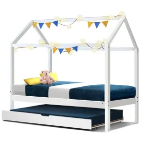 Artiss Bed Frame Wooden Trundle Daybed Kids House Frame White HOLY by Kid Topia, a Kids Beds & Bunks for sale on Style Sourcebook
