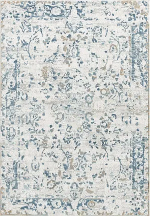 Iris Blue Grey and Beige Distressed Floral Rug by Miss Amara, a Persian Rugs for sale on Style Sourcebook