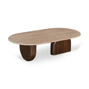 Erkin 1.2m Travertine Top Oval Coffee Table - Walnut by Interior Secrets - AfterPay Available by Interior Secrets, a Coffee Table for sale on Style Sourcebook