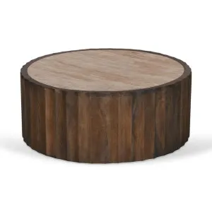 Avanti 89cm Travertine Top Round Coffee Table - Walnut by Interior Secrets - AfterPay Available by Interior Secrets, a Coffee Table for sale on Style Sourcebook