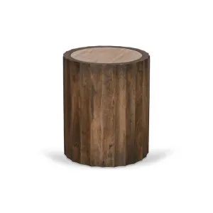 Avanti 45cm Travertine Top Round Side Table - Walnut by Interior Secrets - AfterPay Available by Interior Secrets, a Side Table for sale on Style Sourcebook