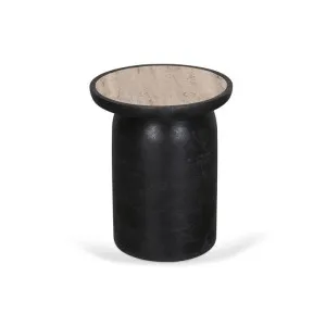 Urbina 40cm Travertine Top Side Table - Black by Interior Secrets - AfterPay Available by Interior Secrets, a Side Table for sale on Style Sourcebook