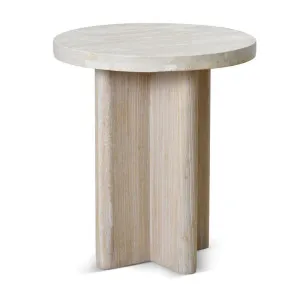 Ex Display - Agosti Travertine Marble Round Side Table - White Wash by Interior Secrets - AfterPay Available by Interior Secrets, a Side Table for sale on Style Sourcebook