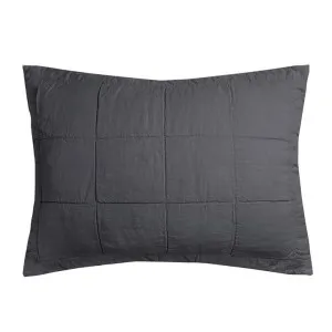Bambury French Flax Linen Quilted Standard Pillow Sham, Charcoal by Bambury, a Bedding for sale on Style Sourcebook