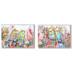 "Budgie & Native Plants" 2 Piece Framed Hand Painting Canvas Wall Art Set, 102cm by PNC Imports, a Artwork & Wall Decor for sale on Style Sourcebook