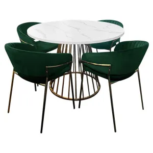 Matilda 5 Piece Faux Cement Top Round Dining Table Set, 110cm, with Green Lex Chair by HOMESTAR, a Dining Sets for sale on Style Sourcebook