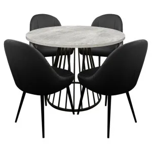 Matilda 5 Piece Faux Cement Top Round Dining Table Set, 110cm, with Black Soon Chair by HOMESTAR, a Dining Sets for sale on Style Sourcebook