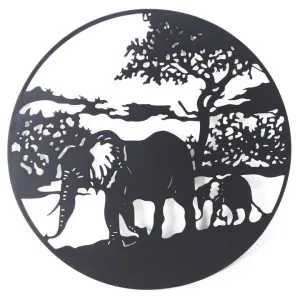Avon Animal World Round Metal Wall Decor, Elephants, 80cm, Black by PNC Imports, a Wall Hangings & Decor for sale on Style Sourcebook