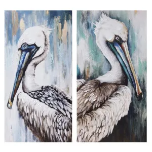 "Pelican Portrait" 2 Piece Stretched Hand Painting Canvas Wall Art Set, 80cm by PNC Imports, a Artwork & Wall Decor for sale on Style Sourcebook