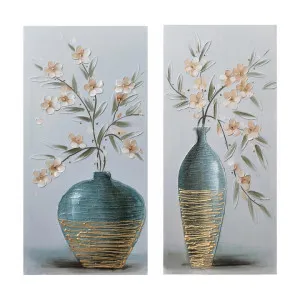 "Blossom in Blue Vase" 2 Piece Stretched Hand Painting Canvas Wall Art Set, 60cm by PNC Imports, a Artwork & Wall Decor for sale on Style Sourcebook