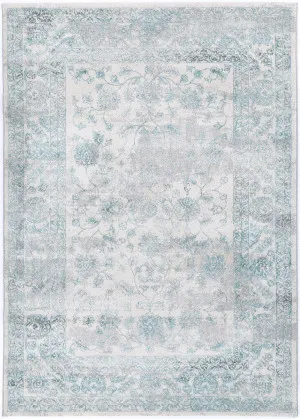 June Peony Ivory & Blue Transitional Rug by Wild Yarn, a Contemporary Rugs for sale on Style Sourcebook