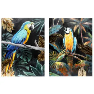 "Macaw Jungle" 2 Piece Stretched Hand Painting Canvas Wall Art Set, 80cm by Cristaletta Living, a Artwork & Wall Decor for sale on Style Sourcebook