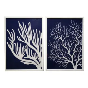 "White Coral Pattern on Blue" 2 Piece Framed Wall Art Print Set, 70cm by Cristaletta Living, a Artwork & Wall Decor for sale on Style Sourcebook