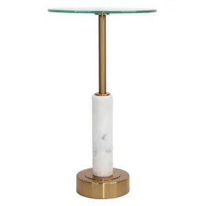 Glensanda Metal & Granite Round Drink Table, Glass Top, Gold / White by Cristaletta Living, a Side Table for sale on Style Sourcebook