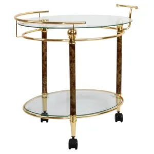 Klefton Metal & Glass Oval Bar Cart by Cristaletta Living, a Sideboards, Buffets & Trolleys for sale on Style Sourcebook