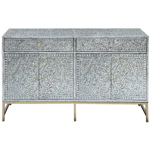 Grandiose Mother Of Pearl Inlaid 4 Door 2 Drawer Sideboard, 140cm, Grey by Philuxe Home, a Sideboards, Buffets & Trolleys for sale on Style Sourcebook